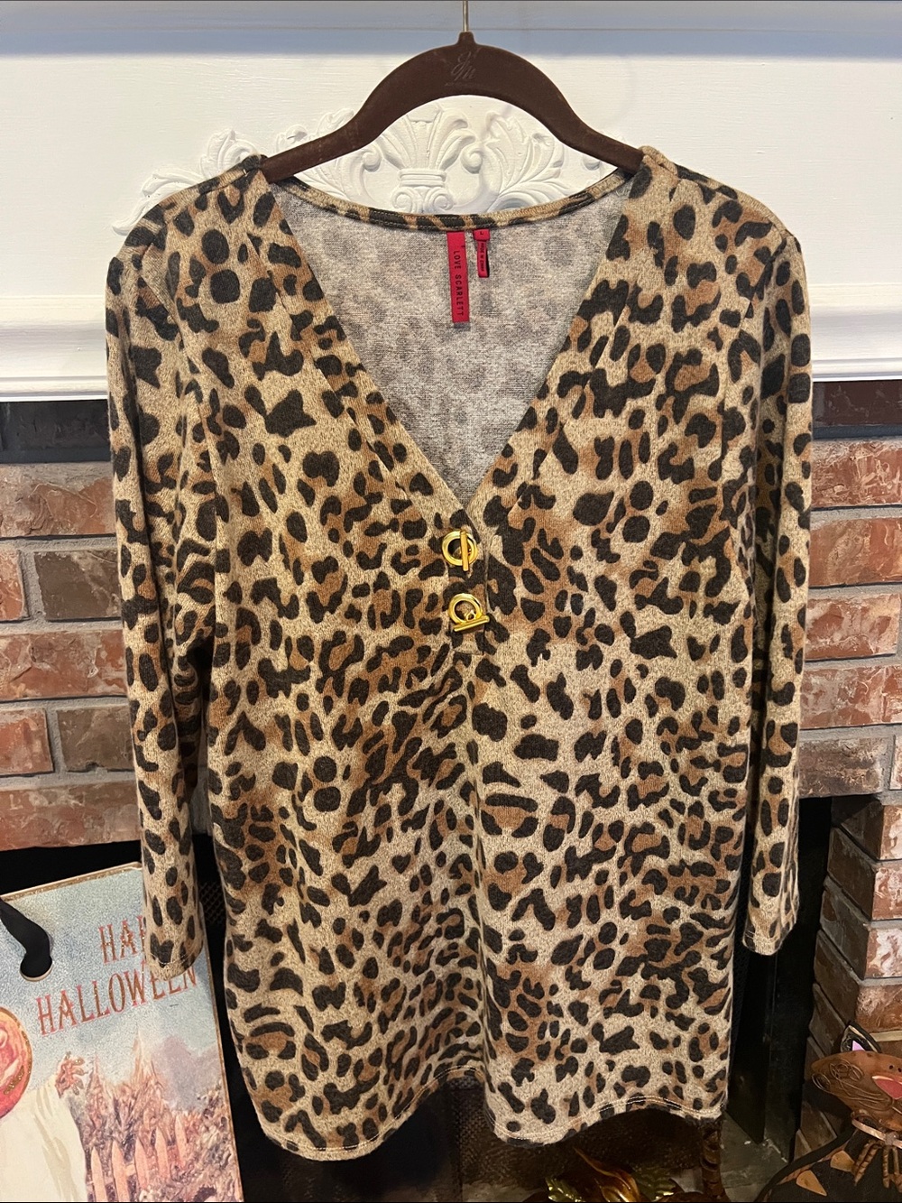 Leopard Print V-Neck Blazer Jacket - Beige/Brown